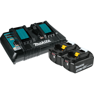 Makita Battery 18V LXT® Lithium-Ion Compact Battery (2 Pack) and Dual Port Rapid Charger Starter Pack (5.0Ah) - theholdroom